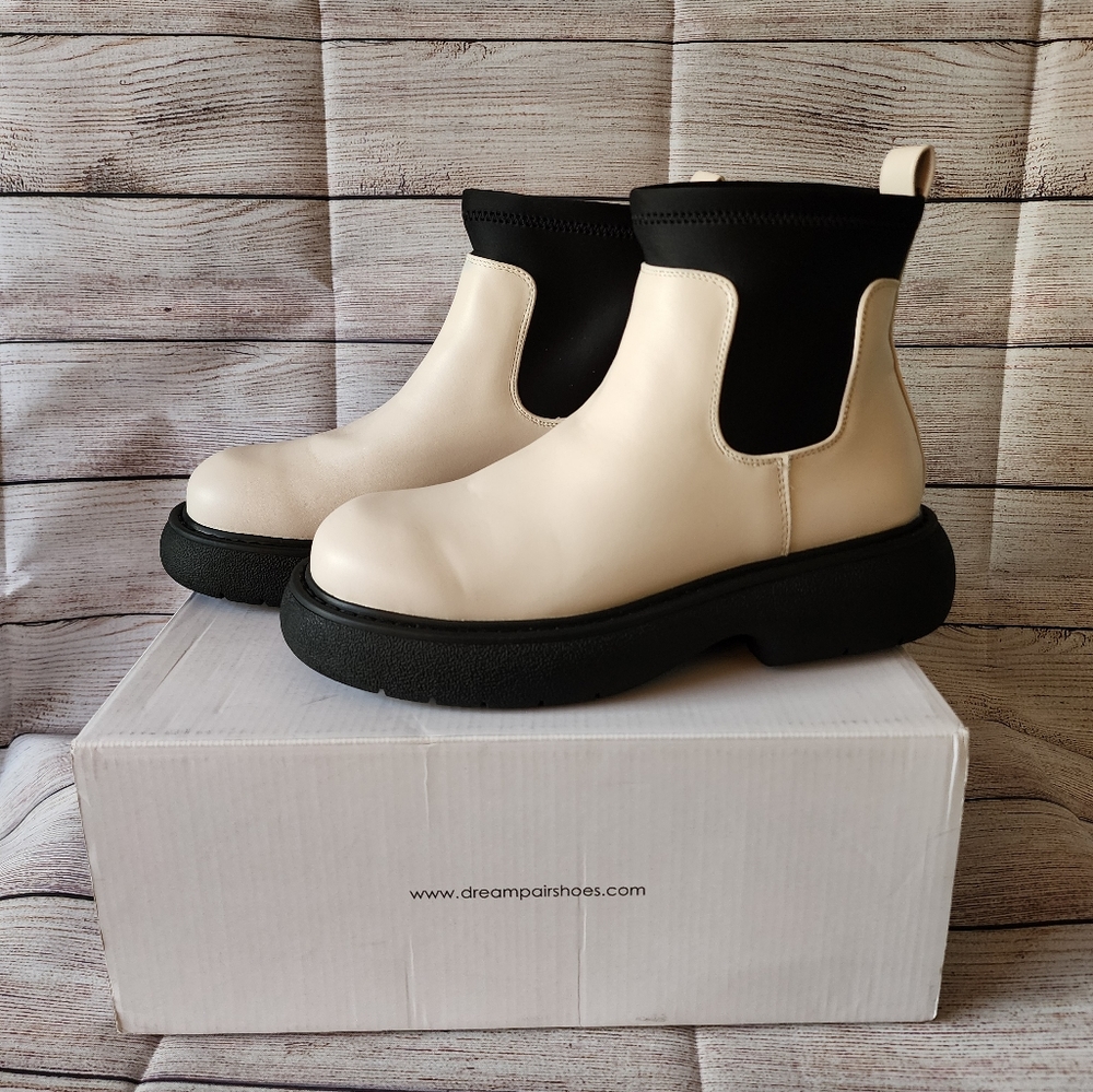 DREAM PAIRS Women's Lug Sole Platform Boots Ankle Booties Elastic Chelsea Bootie
